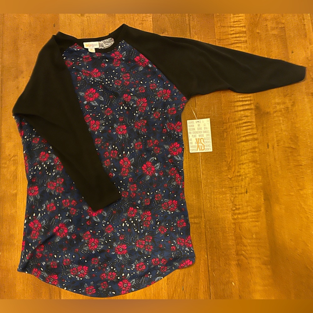 LuLaRoe Black and Red Shirt with Vibrant Floral Design